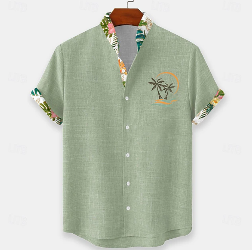 Palm Embroidery Short Sleeve Shirt for Men, Plus Size