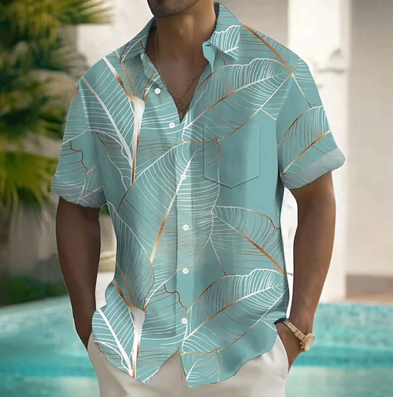Botanical Short-Sleeve Shirt for Men, Relaxed Style