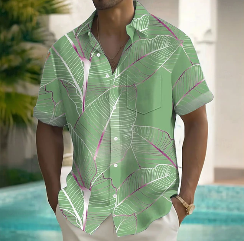 Botanical Short-Sleeve Shirt for Men, Relaxed Style