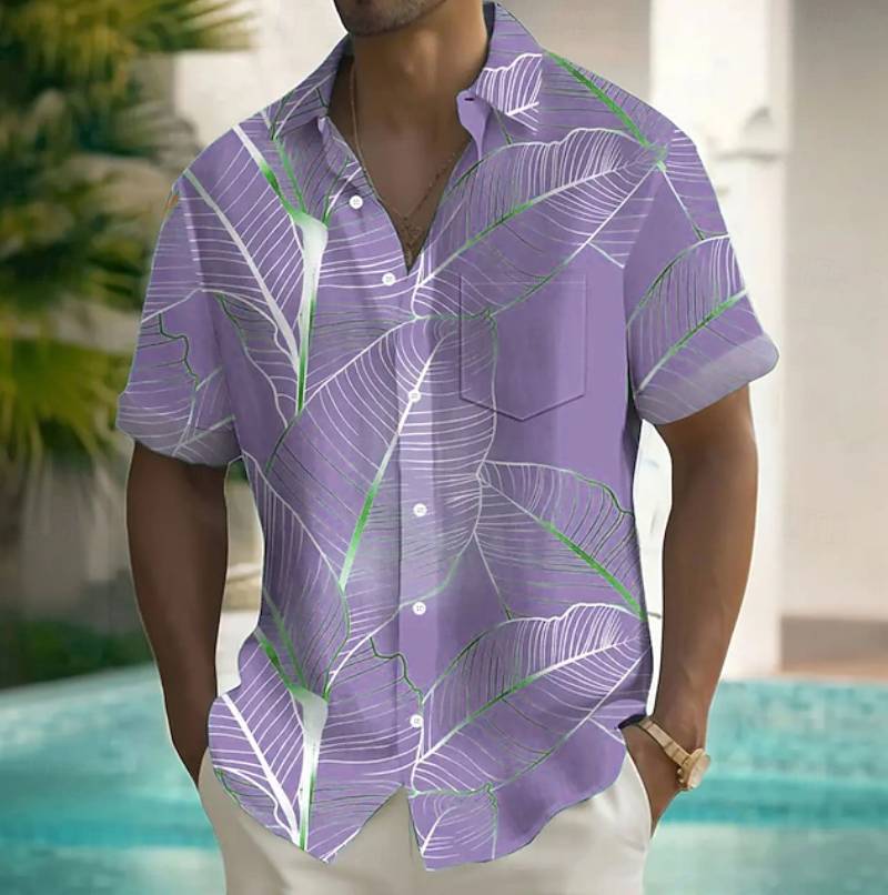 Botanical Short-Sleeve Shirt for Men, Relaxed Style