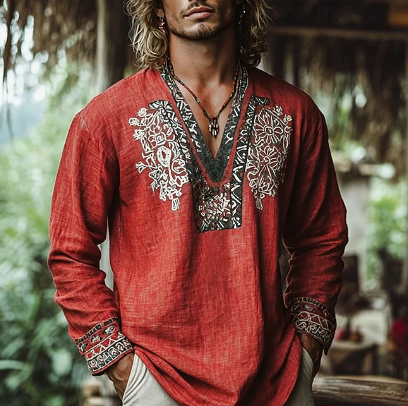 Embroidered Resort Shirt for Men, Plus Size