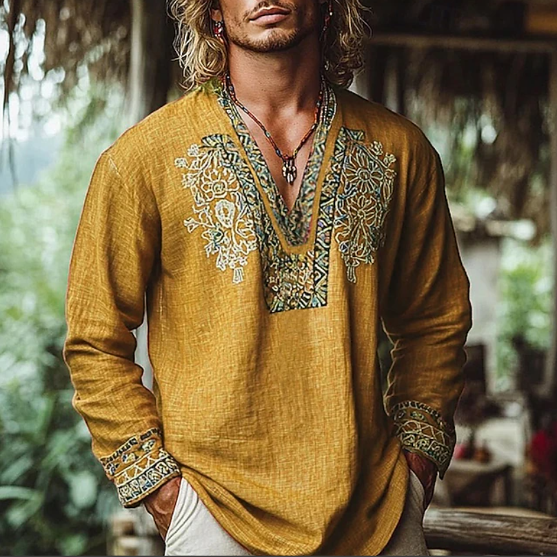 Embroidered Resort Shirt for Men, Plus Size
