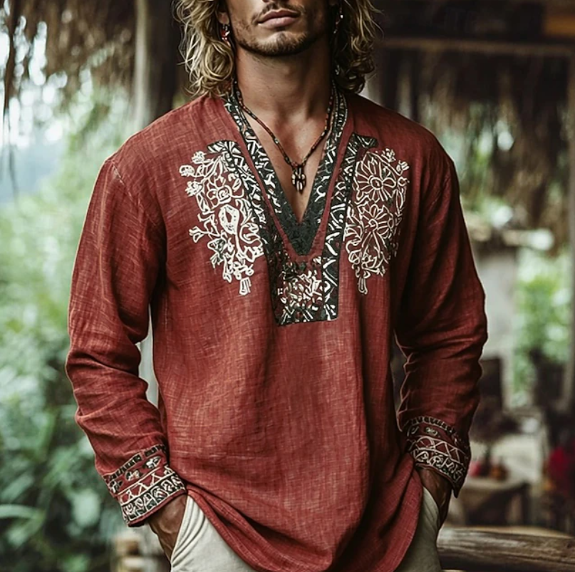 Embroidered Resort Shirt for Men, Plus Size