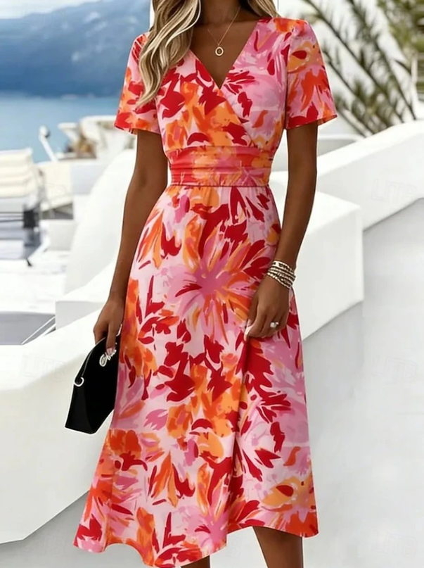 Floral Wrap Midi Dress, Women's Elegant Fit