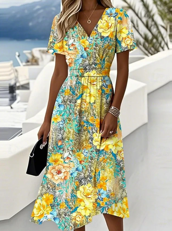 Floral Wrap Midi Dress, Women's Elegant Fit