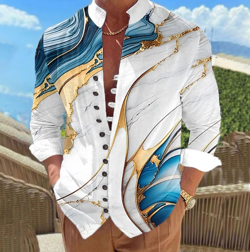 Artistic Print Long Sleeve Shirt for Men