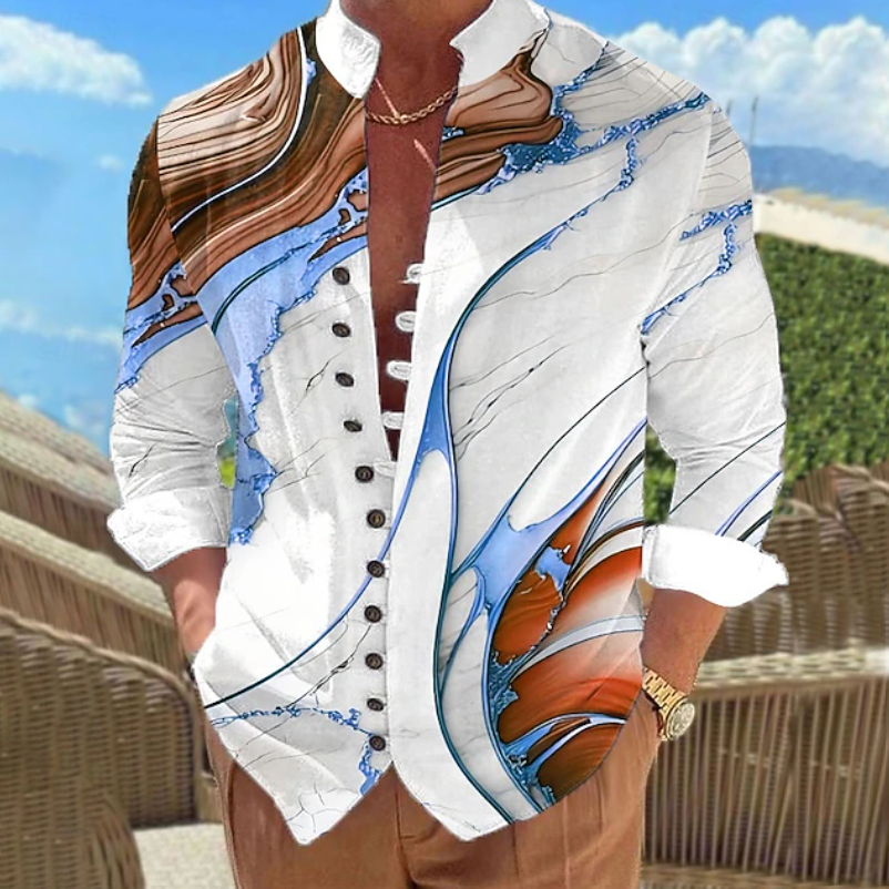 Artistic Print Long Sleeve Shirt for Men