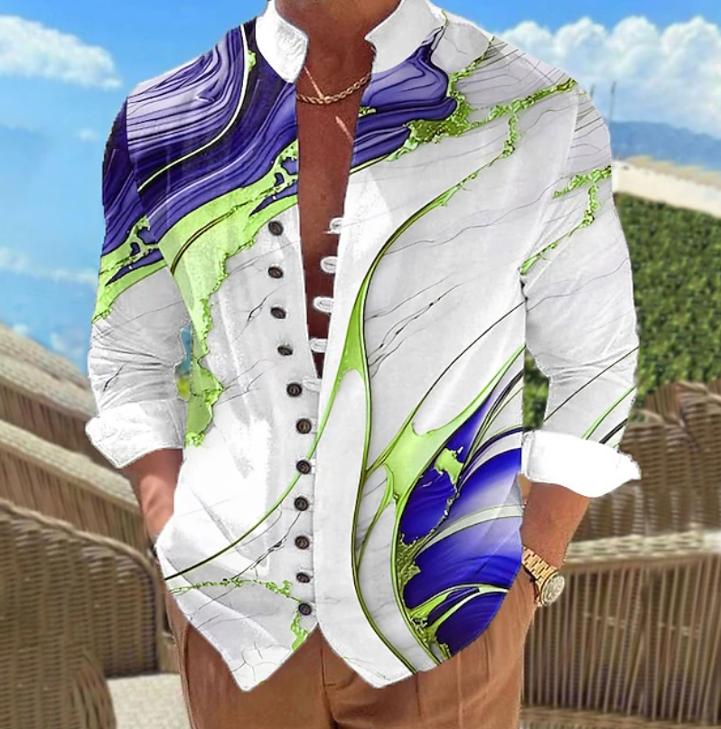 Artistic Print Long Sleeve Shirt for Men