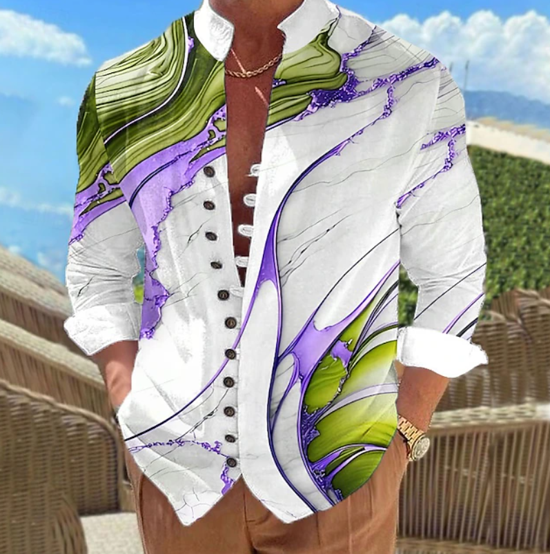 Artistic Print Long Sleeve Shirt for Men