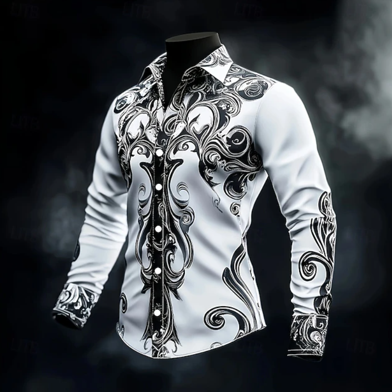 Ornate Print Long Sleeve Shirt for Men, Plus Size