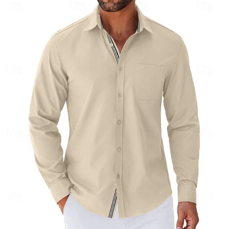 Classic Long Sleeve Button-Up Shirt for Men, Plus Size