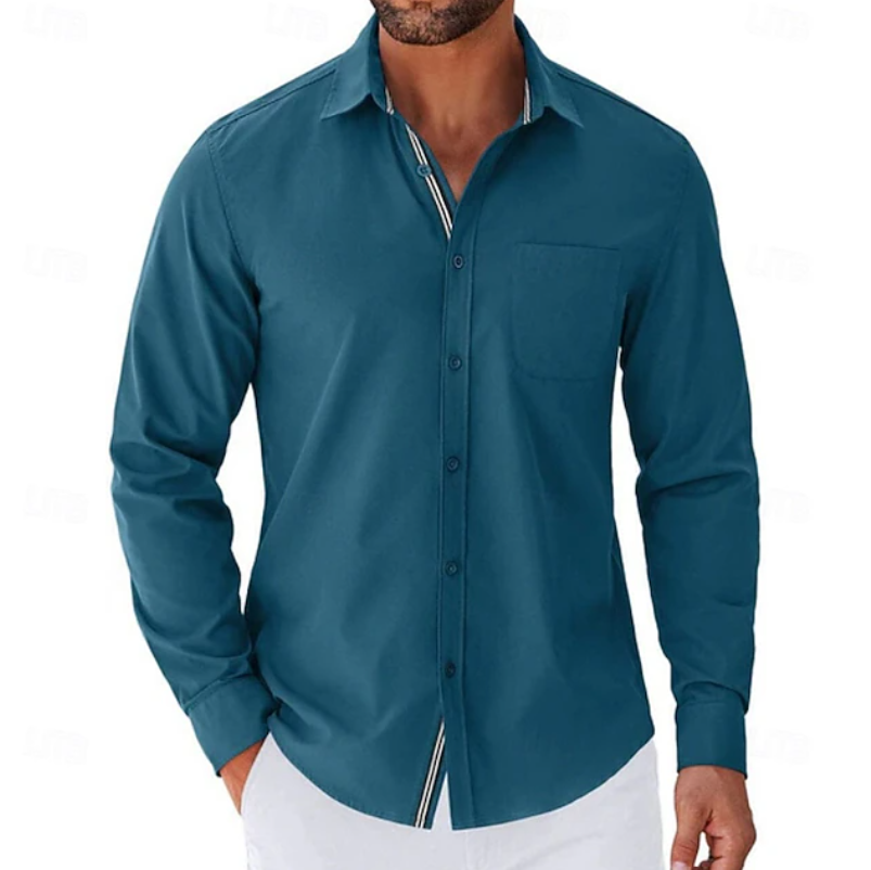 Classic Long Sleeve Button-Up Shirt for Men, Plus Size