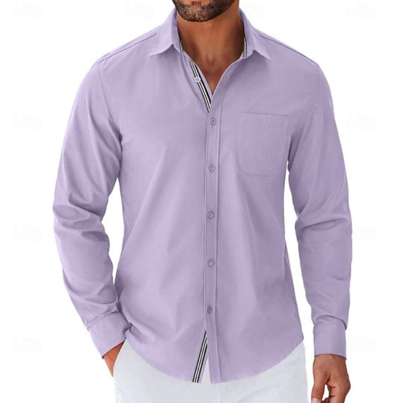 Classic Long Sleeve Button-Up Shirt for Men, Plus Size