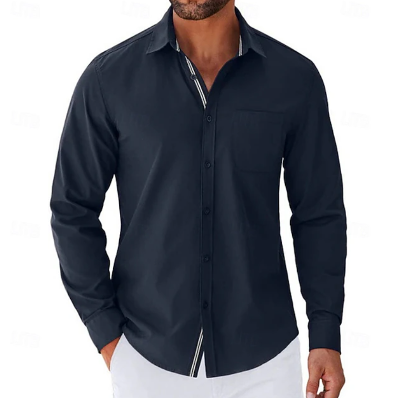 Classic Long Sleeve Button-Up Shirt for Men, Plus Size