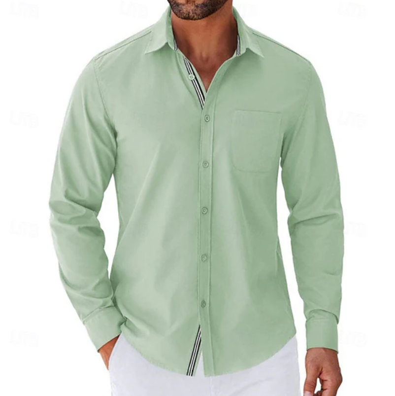 Classic Long Sleeve Button-Up Shirt for Men, Plus Size