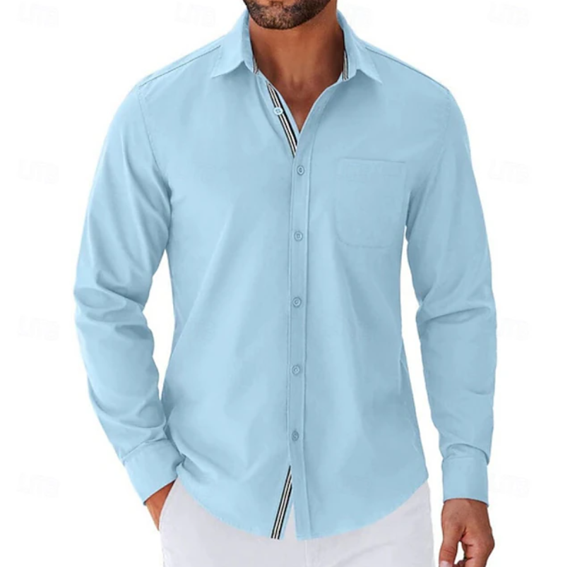 Classic Long Sleeve Button-Up Shirt for Men, Plus Size