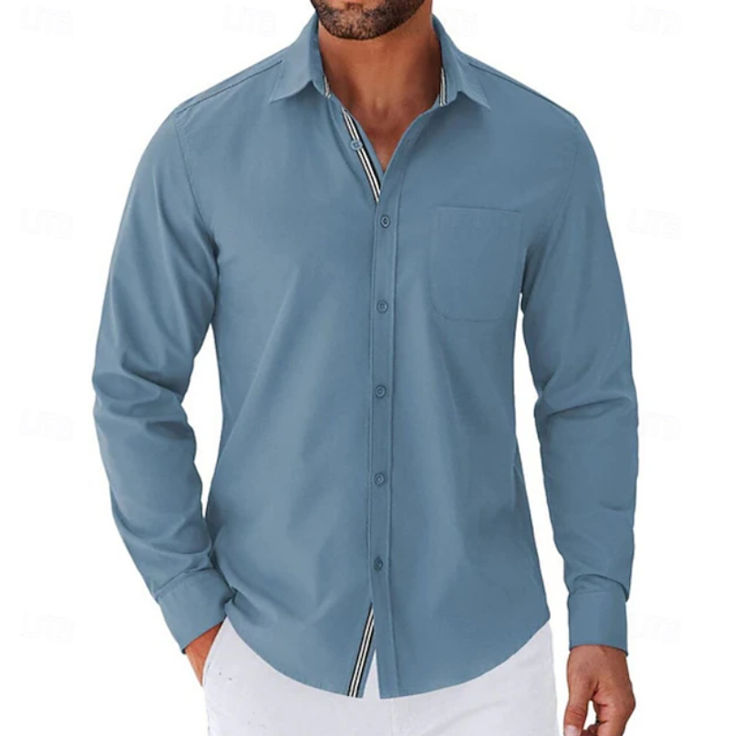 Classic Long Sleeve Button-Up Shirt for Men, Plus Size