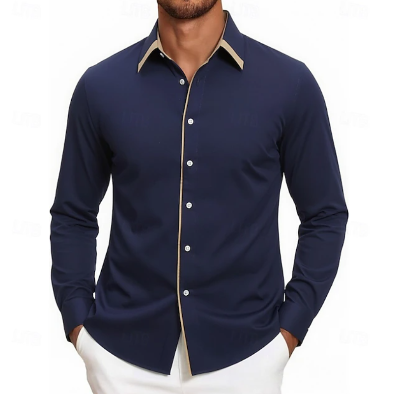Contrast Trim Long Sleeve Shirt for Men