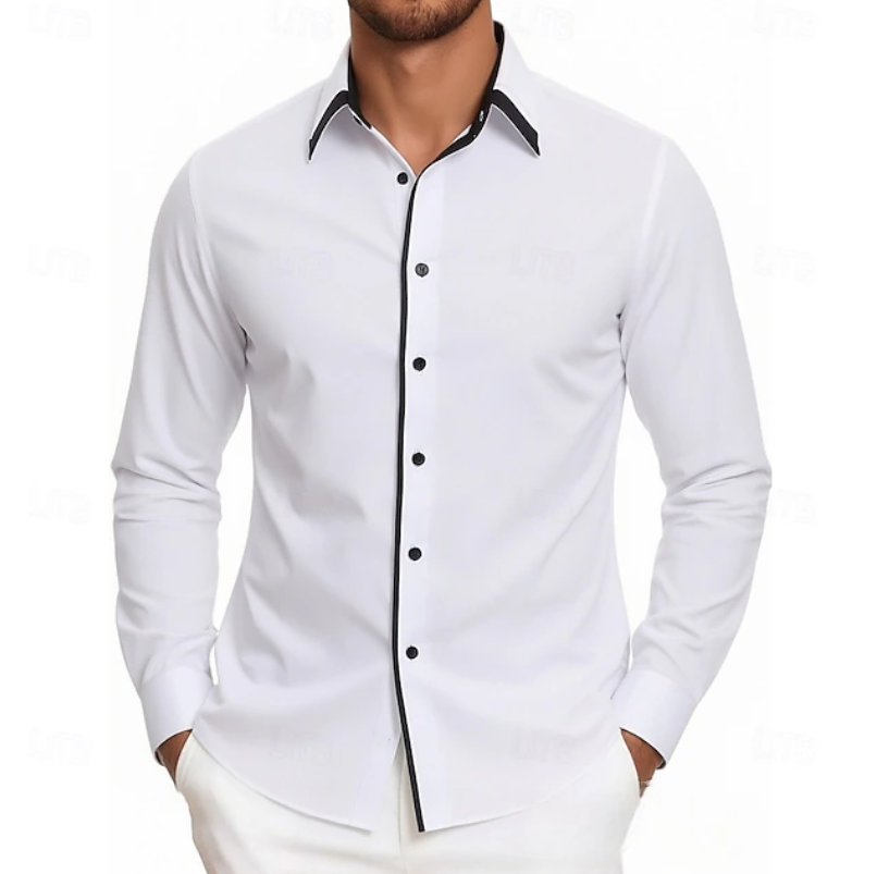Contrast Trim Long Sleeve Shirt for Men