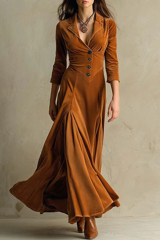 V-Neck Maxi Dress, Women's Elegant Fit