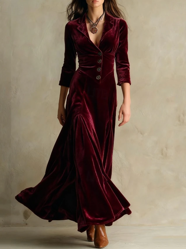V-Neck Maxi Dress, Women's Elegant Fit