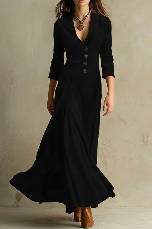 V-Neck Maxi Dress, Women's Elegant Fit