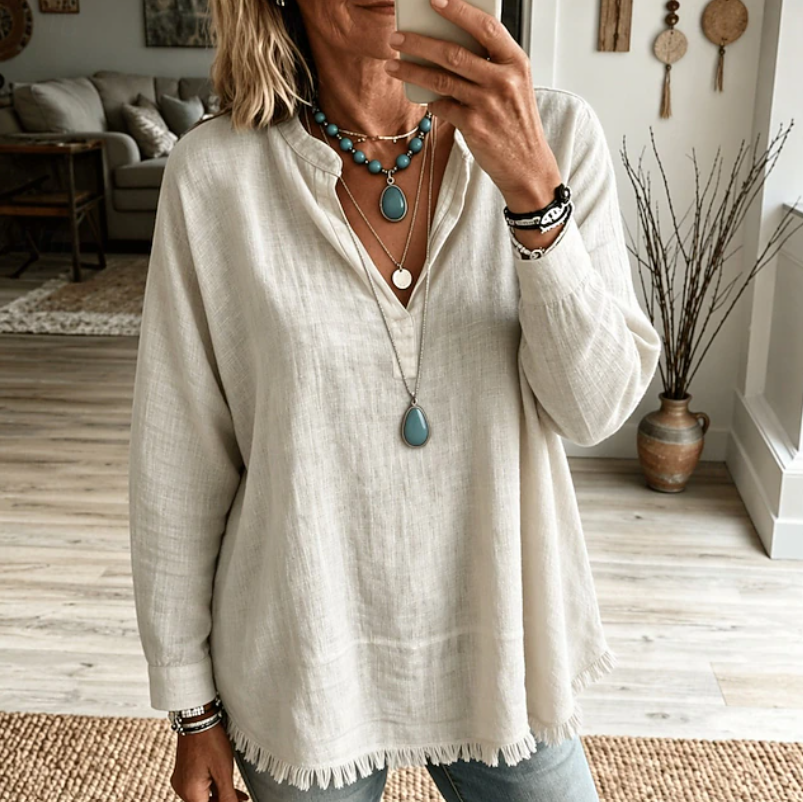Women's Relaxed V-Neck Tunic Blouse
