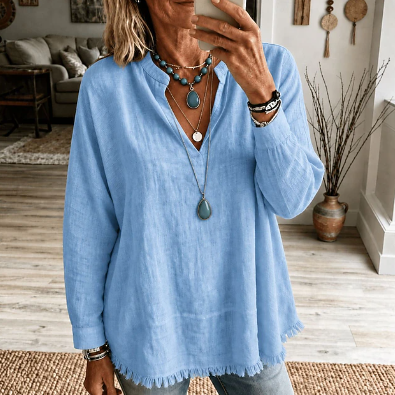 Women's Relaxed V-Neck Tunic Blouse
