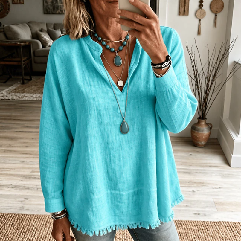 Women's Relaxed V-Neck Tunic Blouse