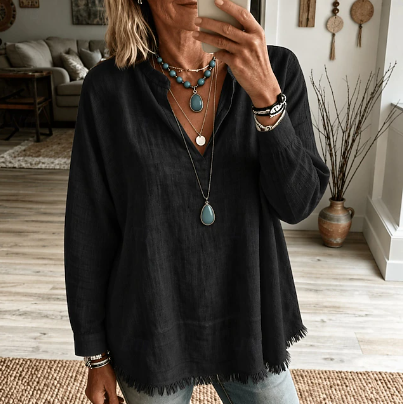 Women's Relaxed V-Neck Tunic Blouse