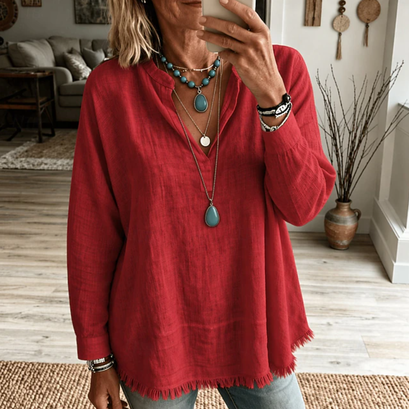 Women's Relaxed V-Neck Tunic Blouse