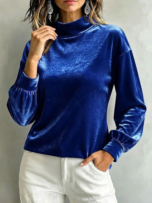 Velvet High Neck Blouse for Women