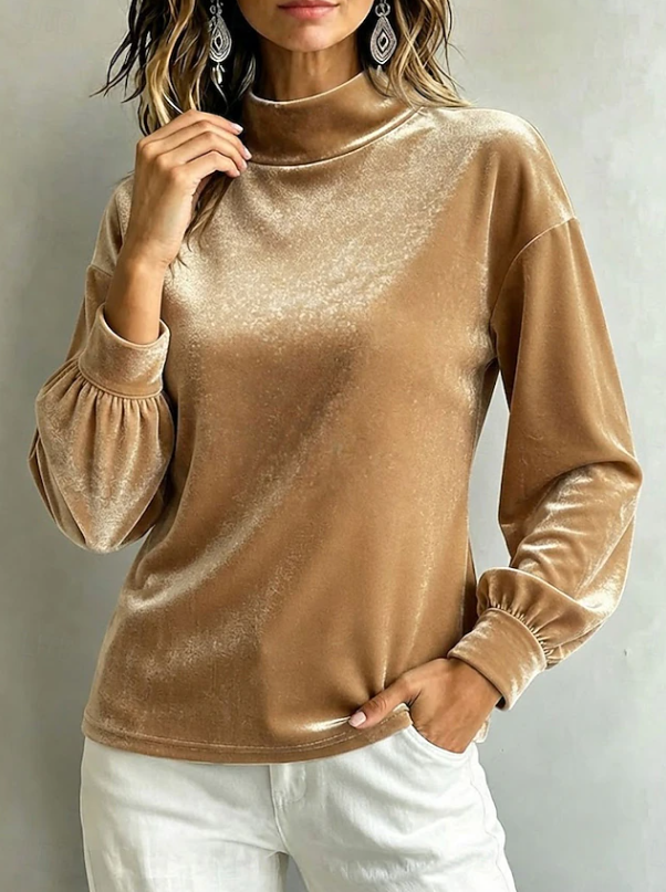 Velvet High Neck Blouse for Women