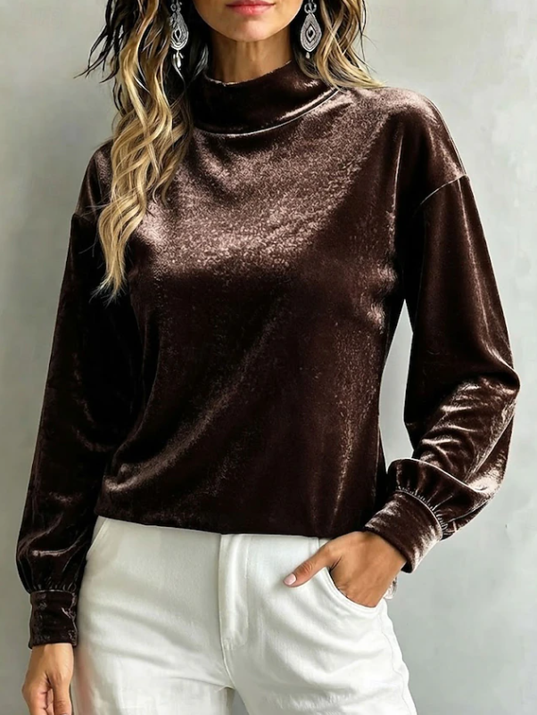 Velvet High Neck Blouse for Women
