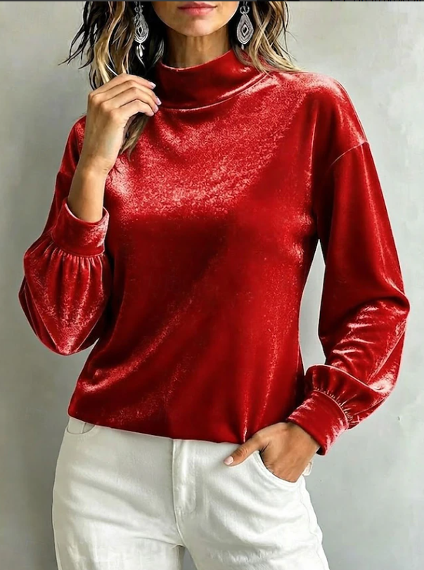 Velvet High Neck Blouse for Women