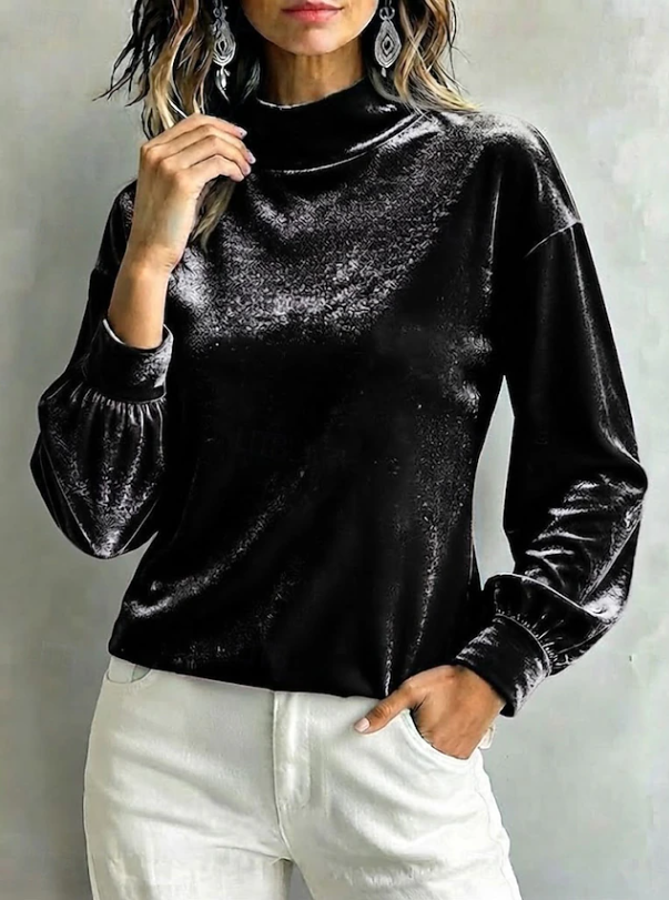 Velvet High Neck Blouse for Women