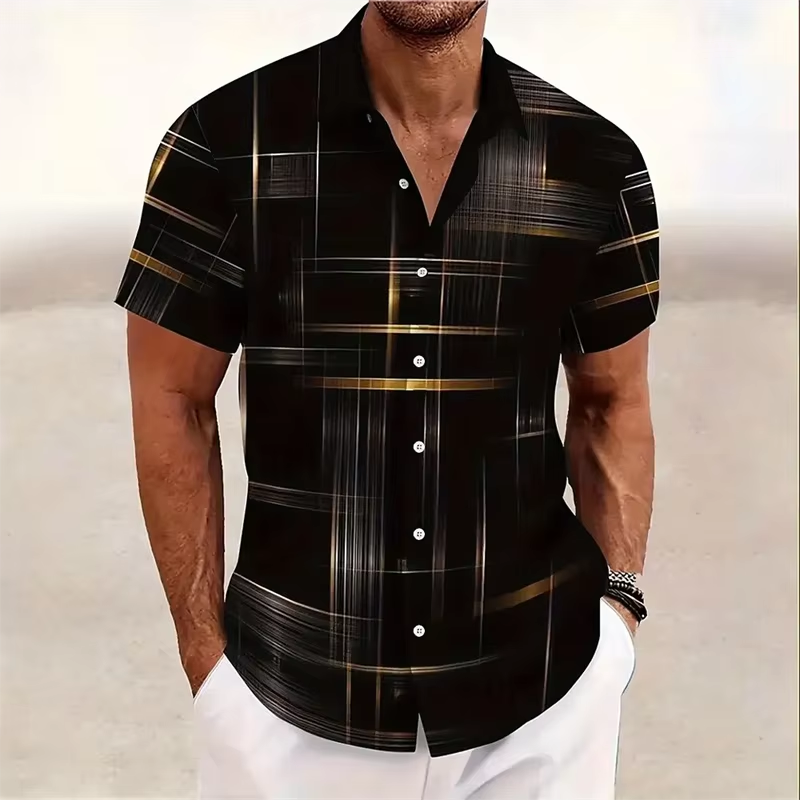 Line-Print Short Sleeve Shirt, Men's Modern Fit