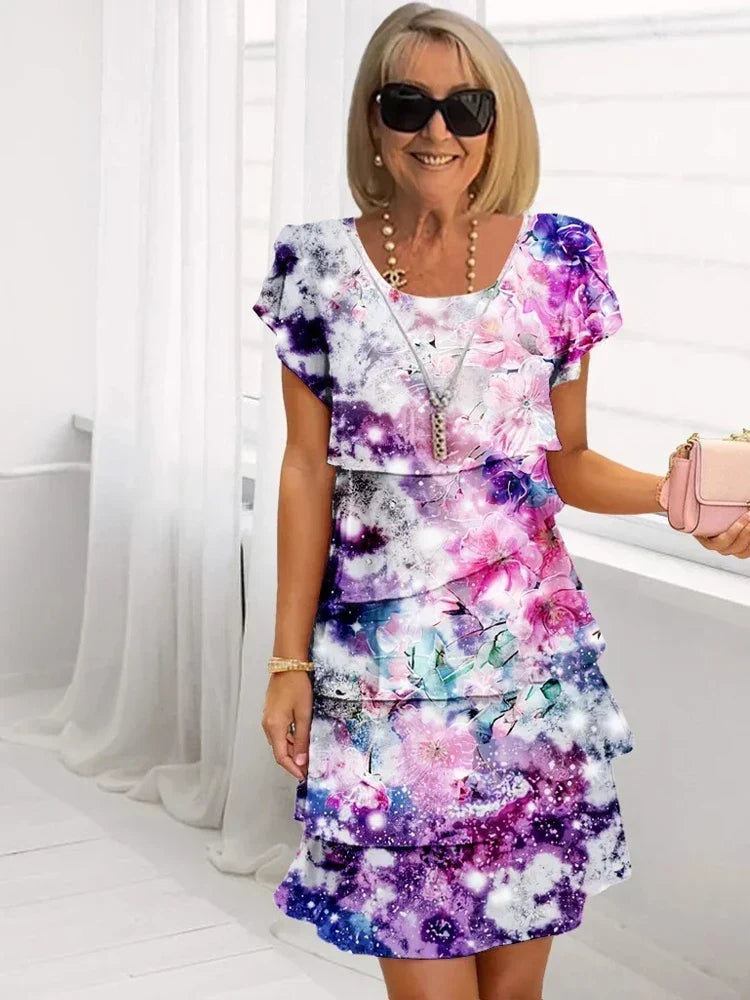 Floral Tiered Chiffon Dress for Women