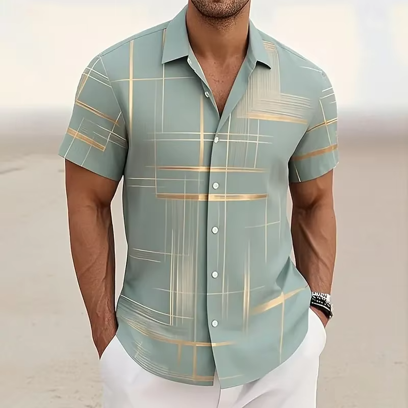 Line-Print Short Sleeve Shirt, Men's Modern Fit