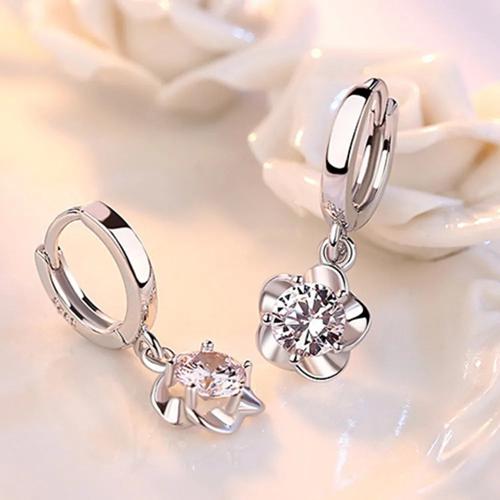 Round and White Zircon Earrings, Women's Elegant Fit