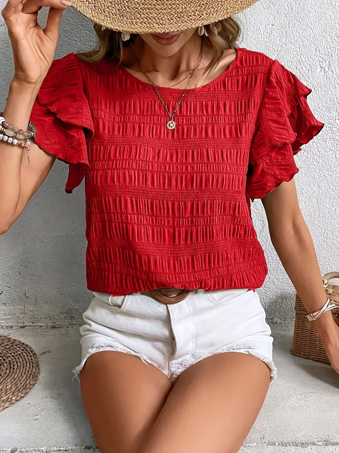 Women's Ruffle-Sleeve Textured Blouse
