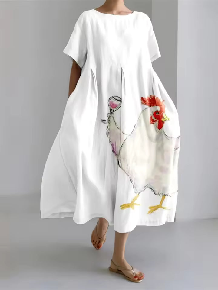 Elegant Loose Round Neck Dress for Women, Plus Size