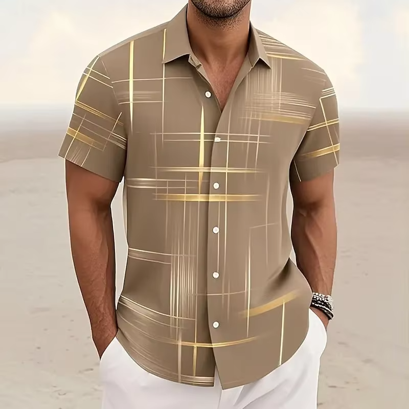 Line-Print Short Sleeve Shirt, Men's Modern Fit