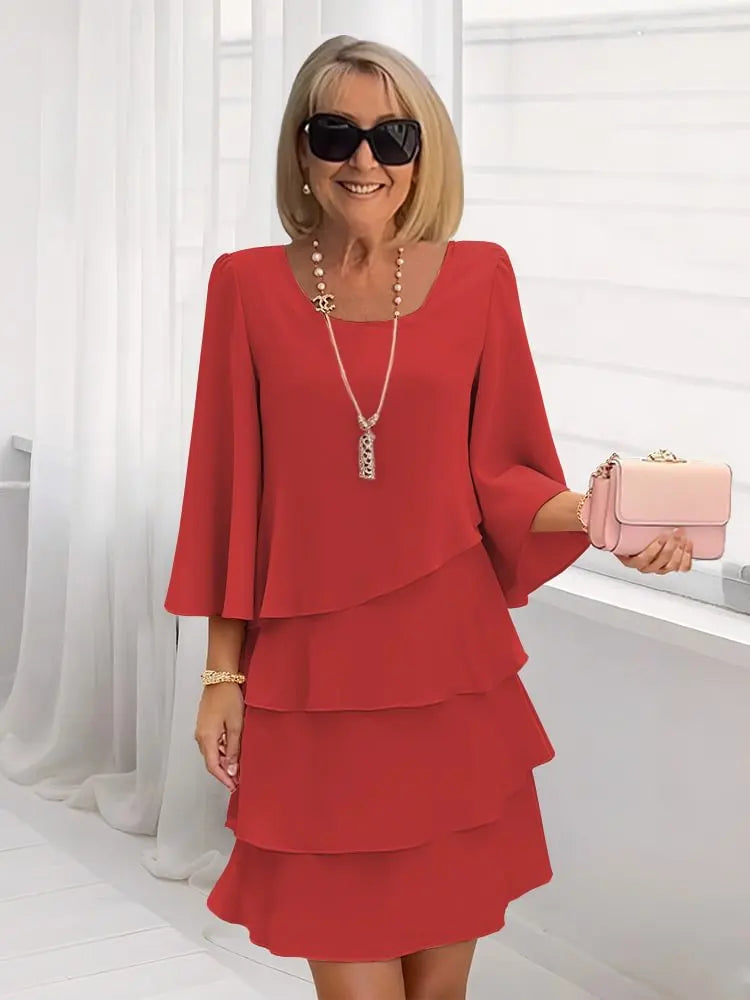 Mid Sleeve Ruffle Dress for Women, Elegant Style