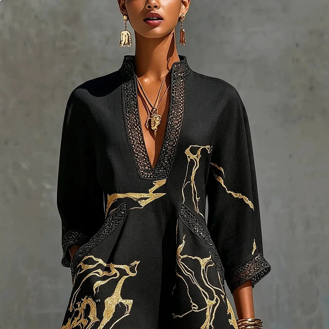 Women's Artistic V-Neck Mini Dress