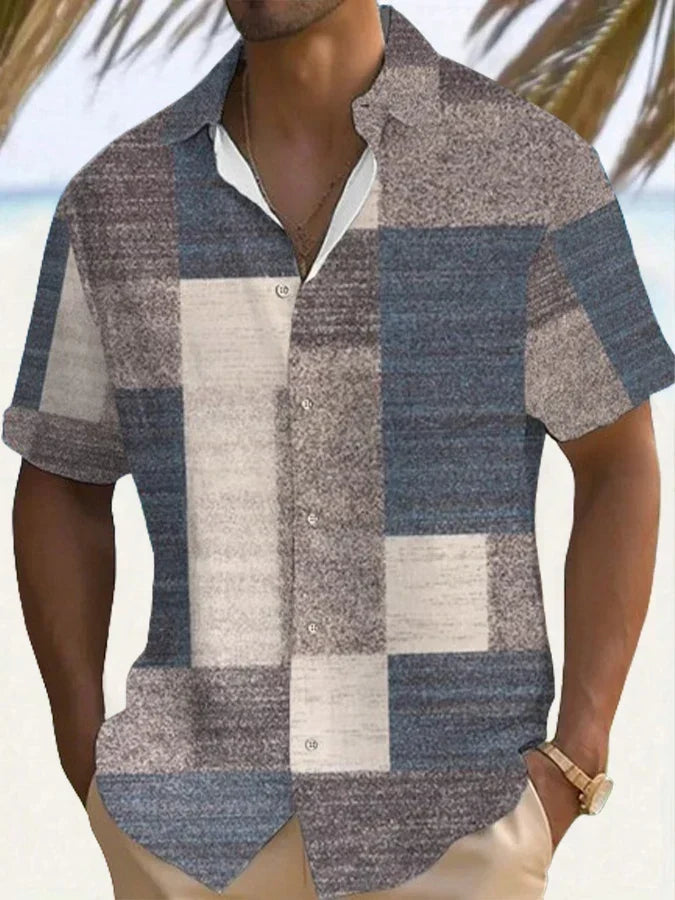 Retro Button-Down Shirt for Men, Plus Size