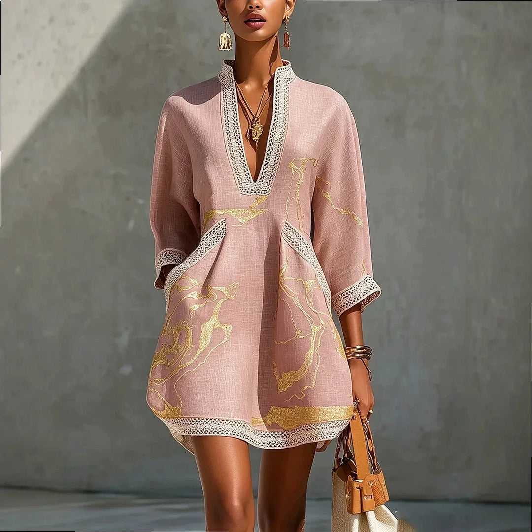 Women's Artistic V-Neck Mini Dress