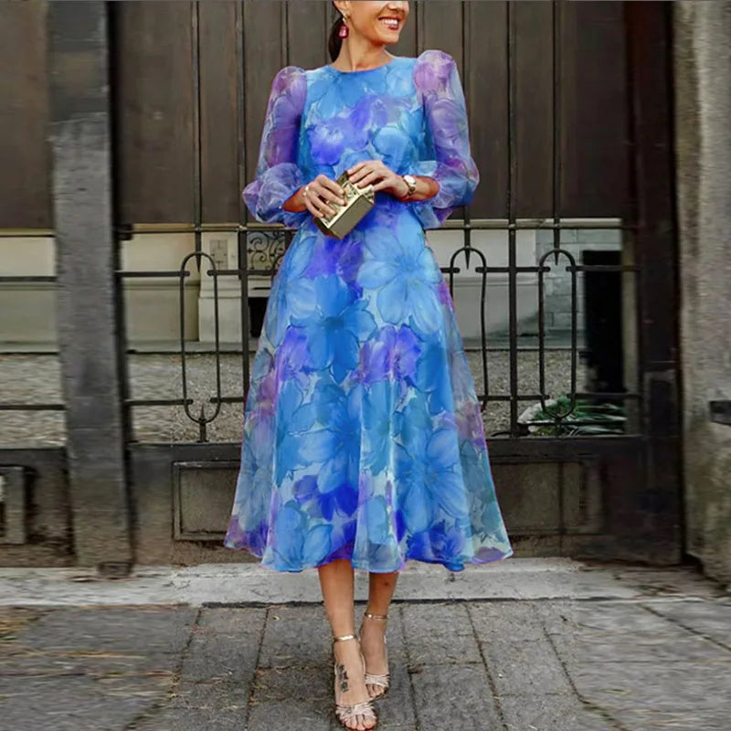 Floral Print Wedding Guest Midi Dress for Women