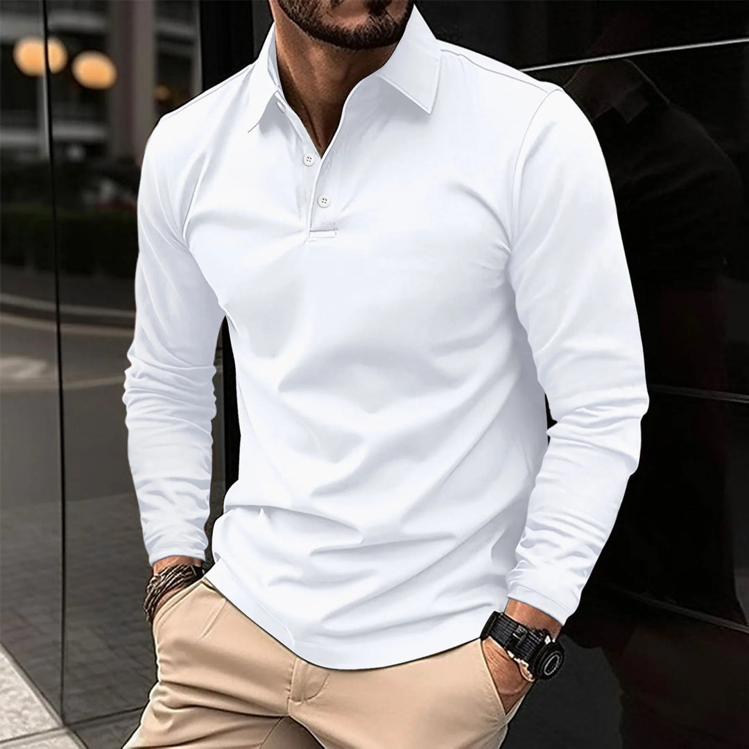 Smart Casual Long-Sleeved Polo for Men, Plus Size