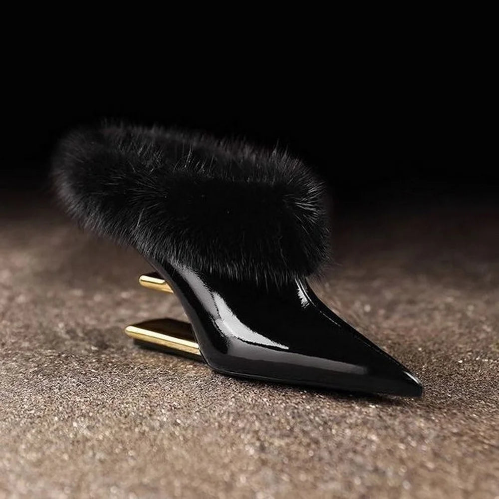 Furry Pointed Heels, Women's Elegant Fit